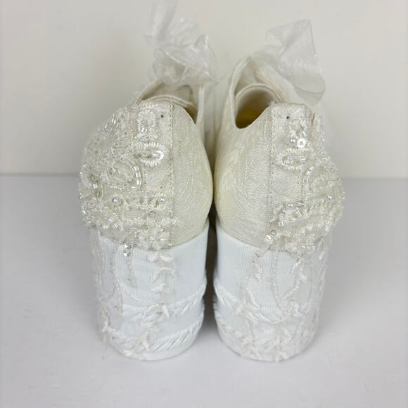 Forever & Always White Lace Platform Sneakers Bridal Bride Wedding Bachelorette - Picture 4 of 14